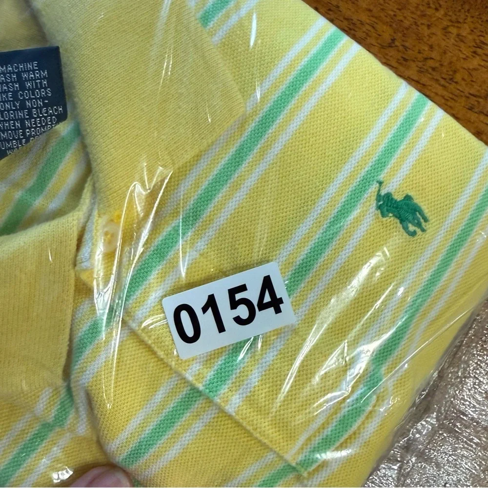 Ralph Lauren Kids Yellow Green White Striped Polo short sleeve size 7